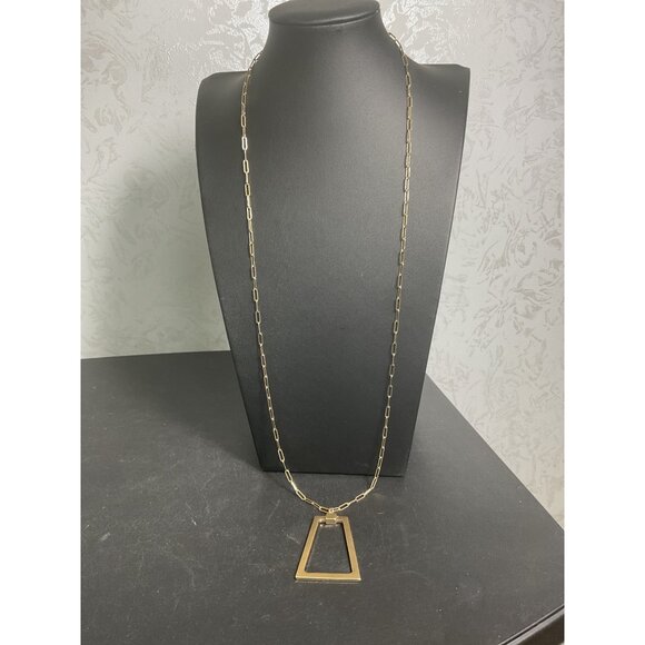 Geometric Gold-Tone Long Chain Necklace With Open Triangle Pendant - Picture 1 of 4